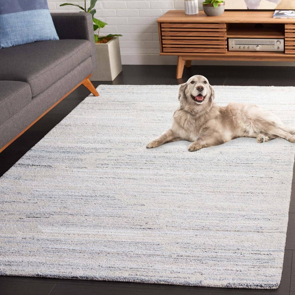 Handmade Blue and Beige Abstract Wool Area Rug, 6' x 6'