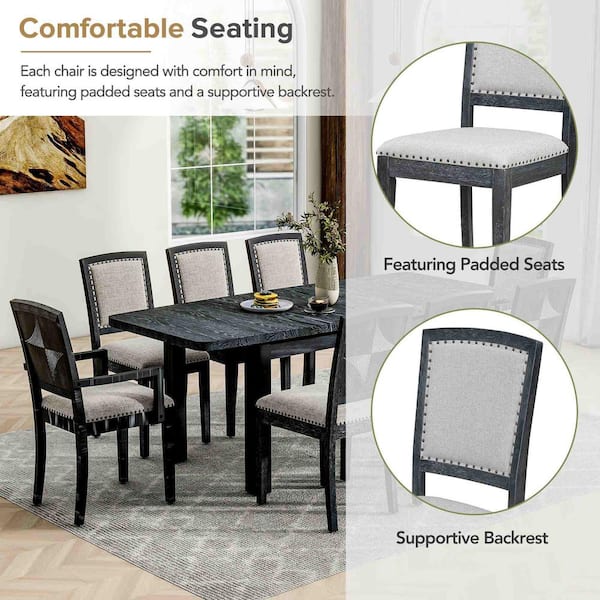 Polibi 9-Piece Rustic Black/ Gray Extendable Wood Top Dining Room