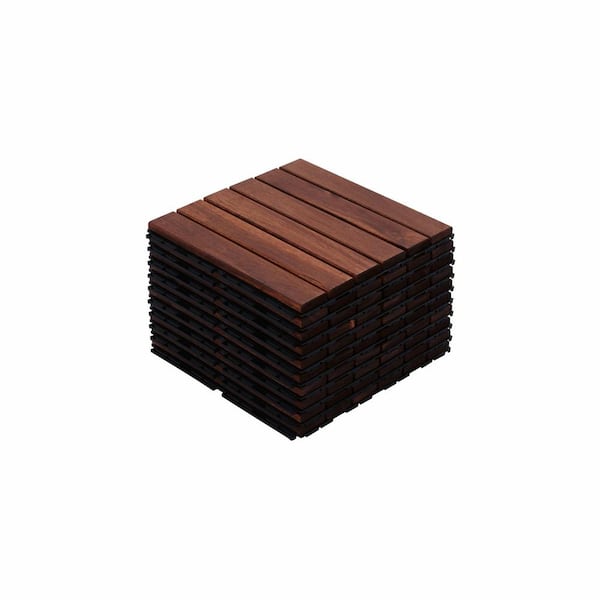 cadeninc Brown 12 in. x 12 in. x 0.75 in. Thick Square Interlocking Deck Tiles Striped Pattern for Patio 10 sq. ft. (10-Pack)