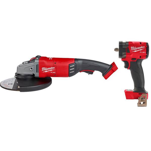 Milwaukee M18 FUEL 18 Volt Lithium Ion Brushless Cordless 7 in. 9 in. Angle Grinder with M18 FUEL Compact 3 8 in. Impact Wrench 2785 20 2854 20 The Home Depot