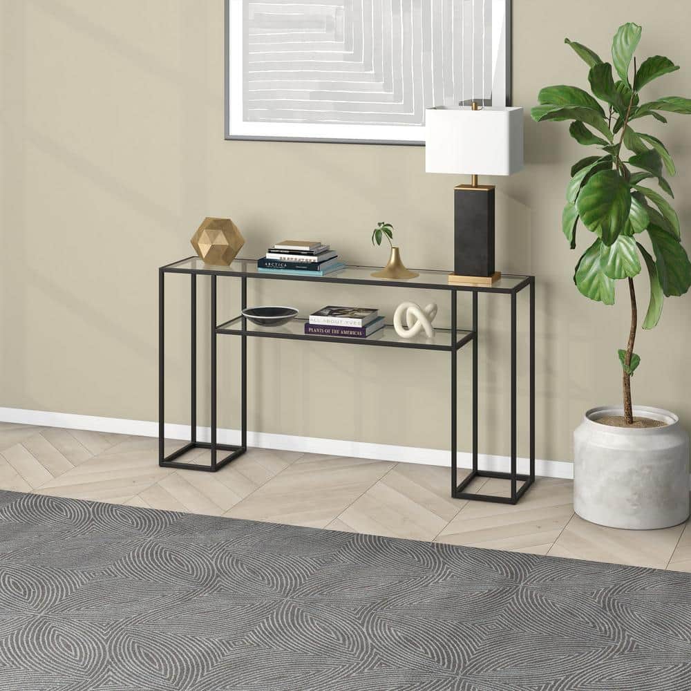 Marilyn Blackened Bronze 55" Wide Console Table with Glass Top