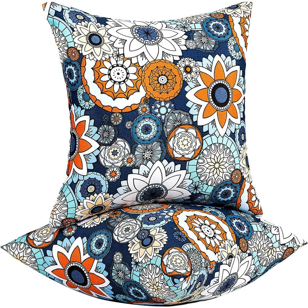 18 in. x 18 in. Blue Outdoor Water Resistance Decorative Bolster Pillows wi