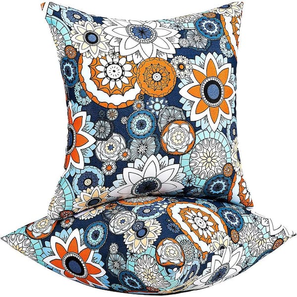 Unbranded 18 in. x 18 in. Blue Outdoor Water Resistance Decorative Bolster Pillows with Inserts for Patio Furniture (Pack of 2)