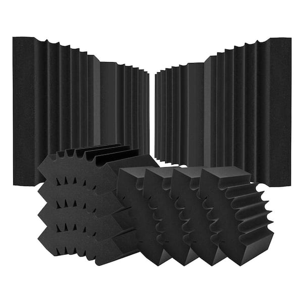 Acoustic Foam Panels 4 Pack 16.5 x 6.3 x 12 in. Adhesive High Density Soundproof Wall Panels Polyurethane Black