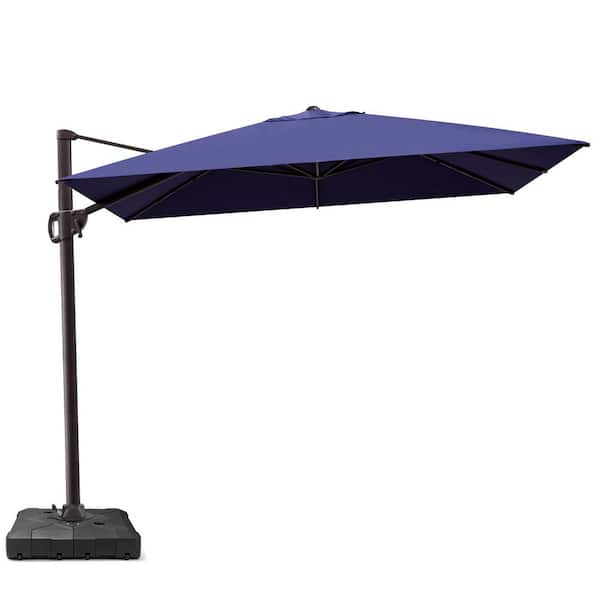 Crestlive Products 9 ft. x 11 ft. Swivel Top Cantilever Tilt Patio Umbrella in Navy Blue with HDPE Base Stand