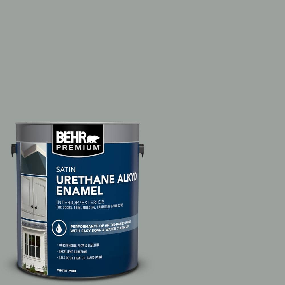 BEHR PREMIUM 1 gal. PPU1116 Brampton Gray Urethane Alkyd Satin Enamel
