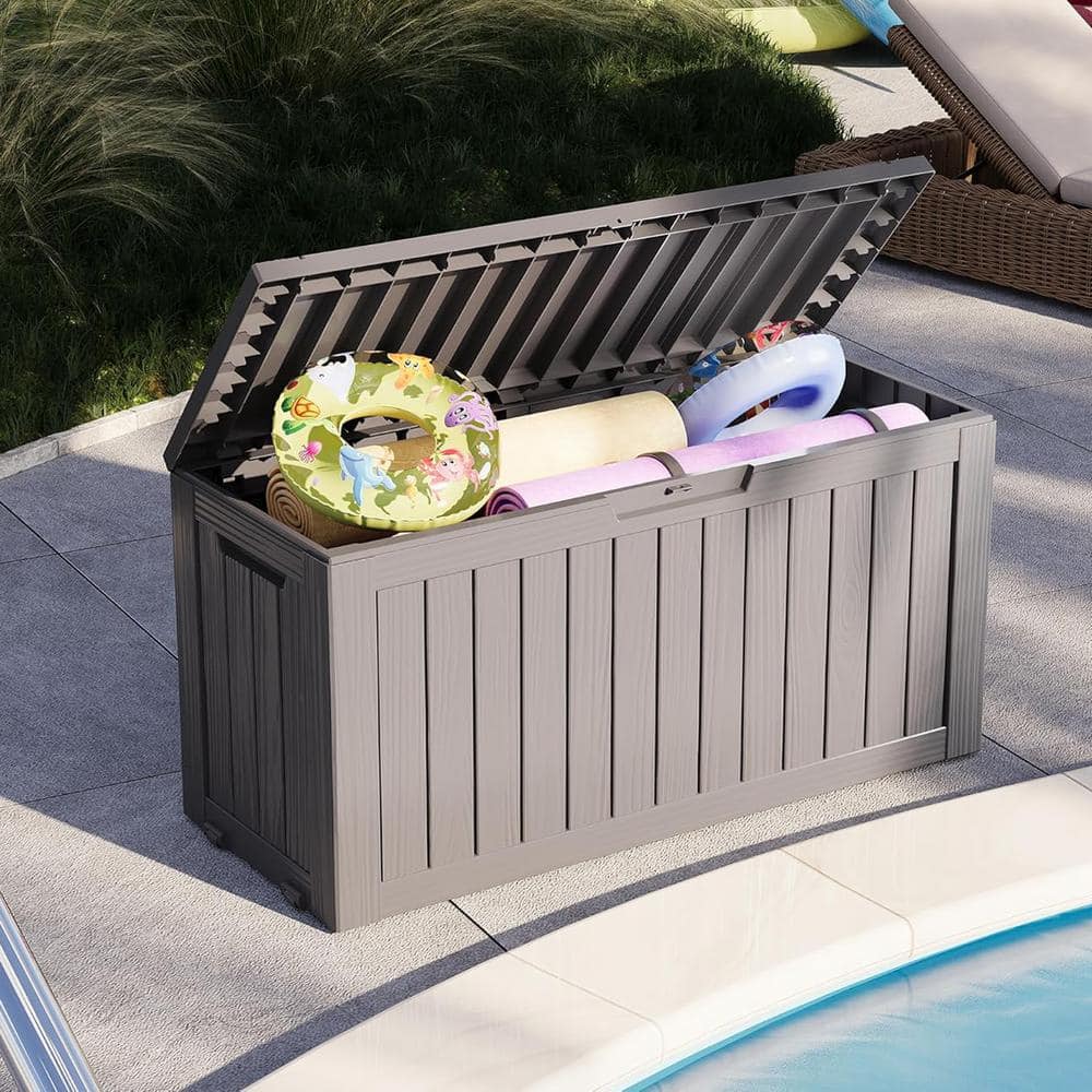 Gray Resin Lockable Deck Box with Wheels, 72 Gallon Capacity