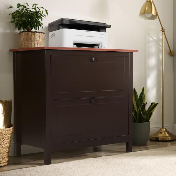 2 Drawer Espresso Lateral File Cabinet, Home Office Lateral Filing Cabinets