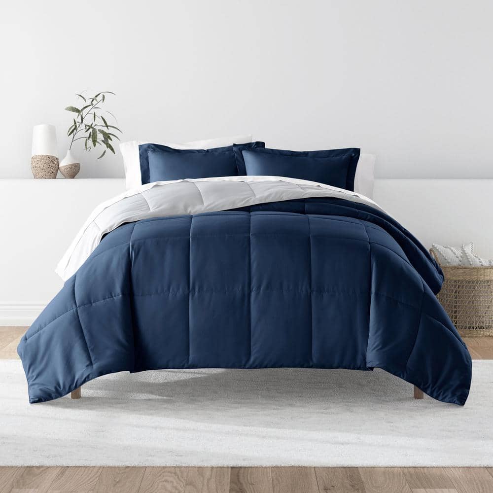 Navy Twin Reversible Down Alternative Microfiber Comforter Set