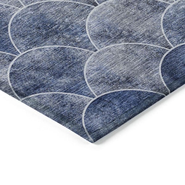 Denim Blue, Gray 5 ft. x 8 ft. Woven Abstract Polyester Rectangle Indoor / Outdoor Area Rug