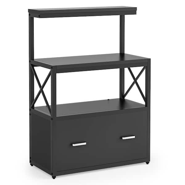 Tribesigns Frances Black Lateral File Cabinet with 1-Large Drawer and 3-Open Storage Shelves