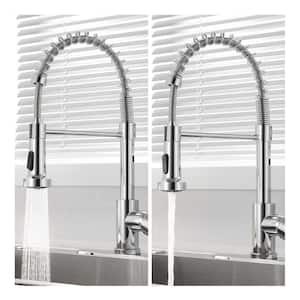 High-Arc Single-Handle Pull-Down Sprayer Kitchen Faucet with Deckplate Spiral Pull Out Sprayer Sink Faucet in Chrome