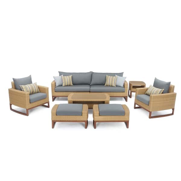 Mili 8-Piece Wicker Patio Deep Seating Conversation Set with Sunbrella Charcoal Grey Cushions