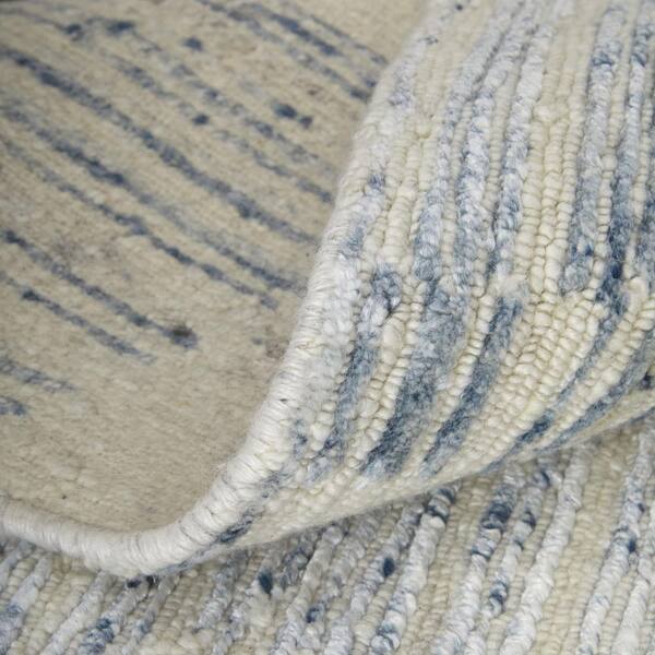 2 ft. x 3 ft. Ivory Blue And Silver Abstract Hand Knotted Distressed Area Rug