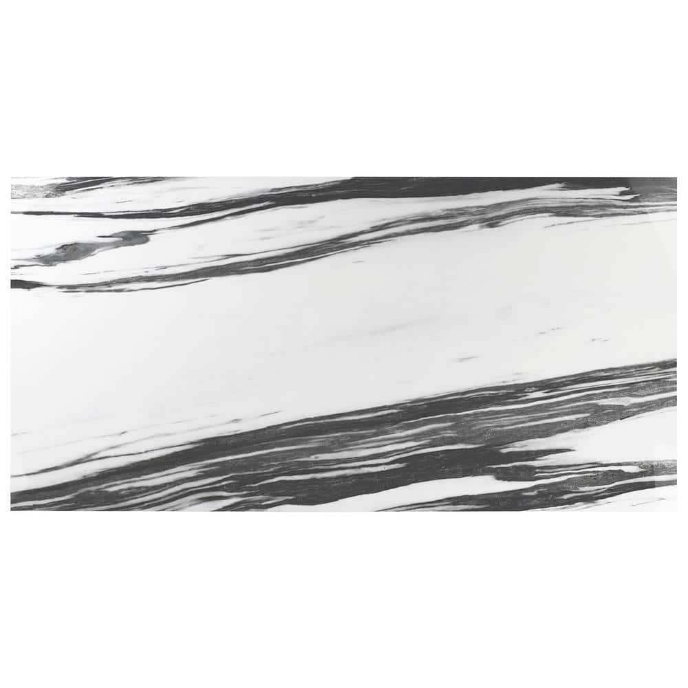 Ink Collection 24x48 Polished Black & White Marble Look Porcelain Tile