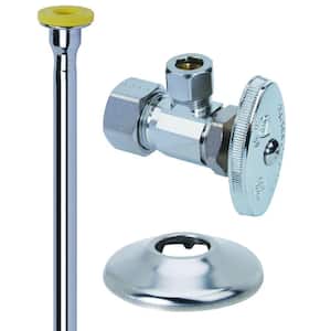 Toilet Kit: 1/2 in. Comp x 3/8 in. Comp Brass Multi-Turn Angle Valve with 12 in. Riser and Flange