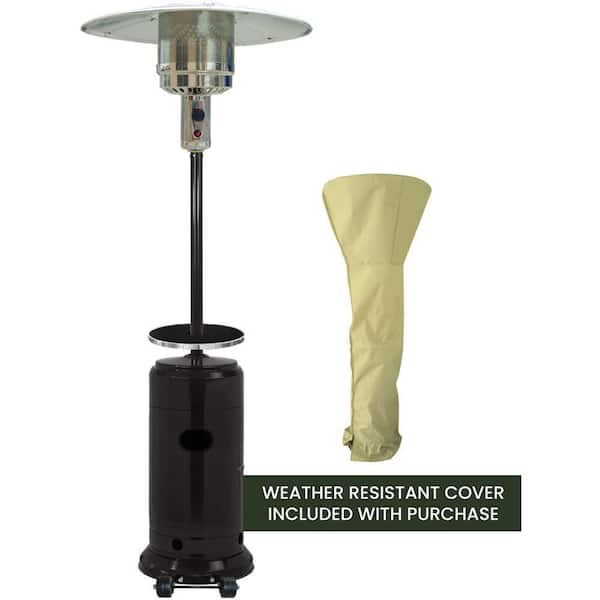 Hanover 7 ft. 48,000 BTU Black Steel Umbrella Propane Patio Heater with Weather-Protective Cover