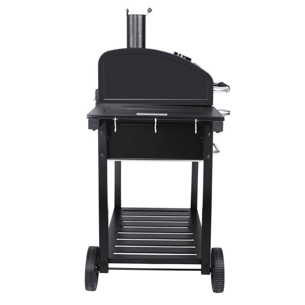 Charcoal Grill with 2 Side Tables in Black - 1