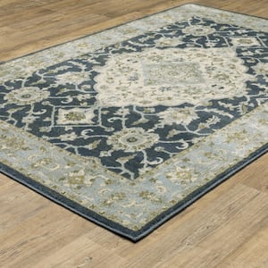 Brixworth Blue/Ivory 7 ft. x 9 ft. Traditional Oriental Medallion Polypropylene Indoor Area Rug