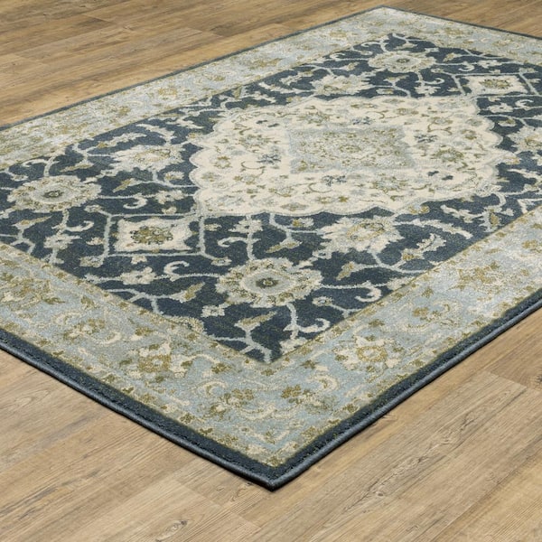 Brixworth Blue/Ivory 7 ft. x 9 ft. Traditional Oriental Medallion Polypropylene Indoor Area Rug