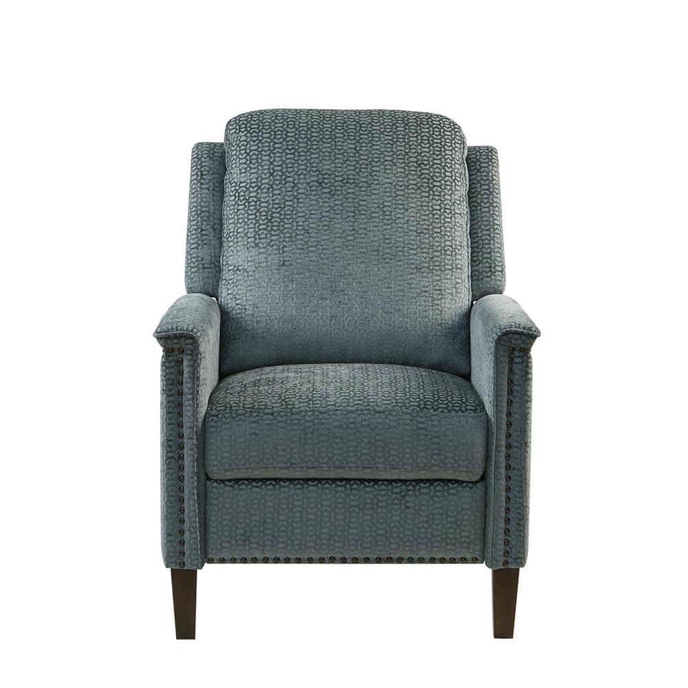 Elegant Gray Velvet Push Back Recliner with Bronze Nailhead Trim