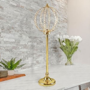 Large Gold Crystal Bead Decorative Ball Accent Piece Centerpiece Stand 38.25 in.