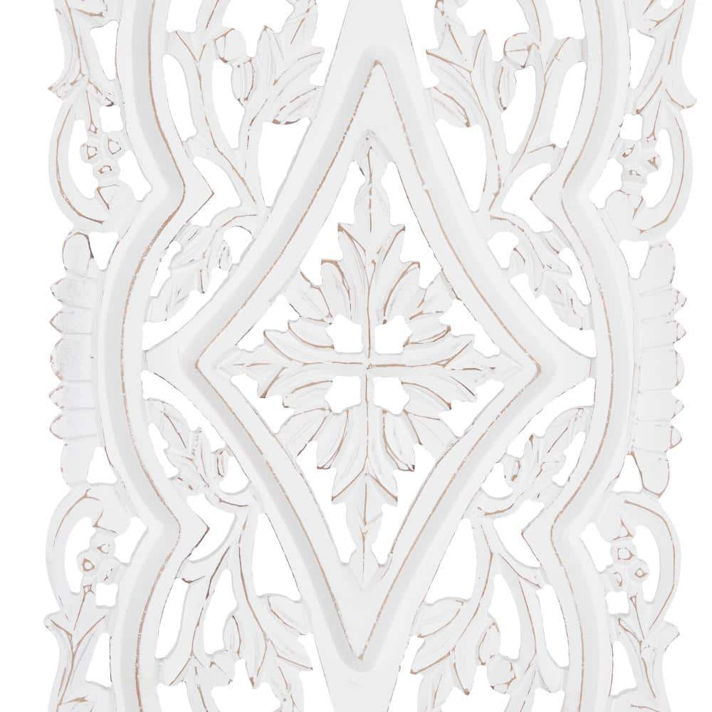 White Mango Wood Carved Botanical Wall Decor Set