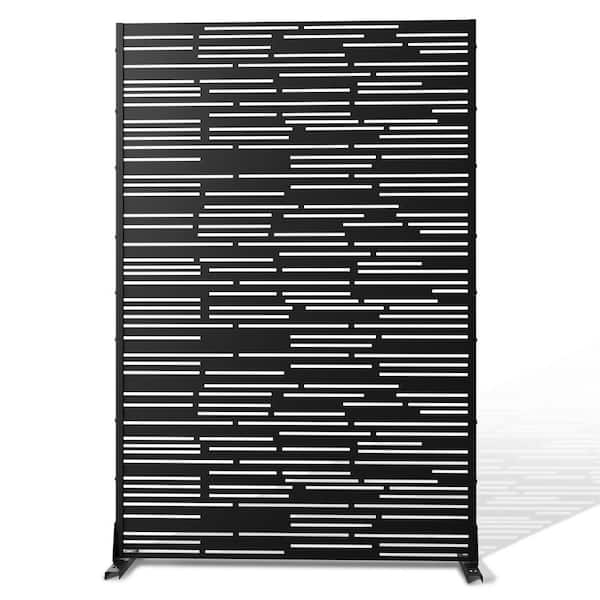 72 in. H x 47 in. W Metal Privacy Screen for Deck Patio Balcony Garden, Freestanding Decorative Privacy Screen, Black