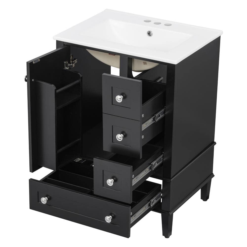 24 in. W x 18.3 in. D x 34 in. H Freestanding Bath Vanity in Black with White Ceramic Top(Unassembled) price history on PriceWatchPro