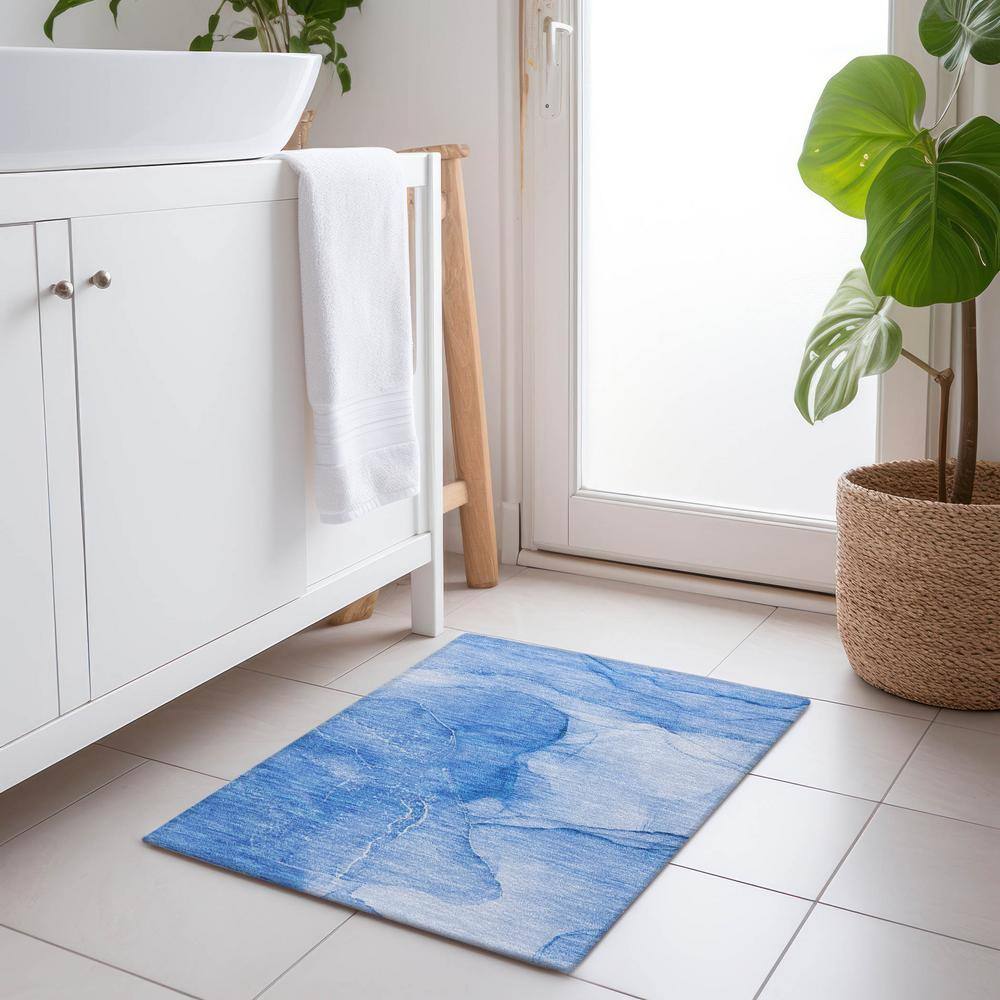 Blue Synthetic Flat Woven Washable Rectangular Rug 1'8" x 2'6"