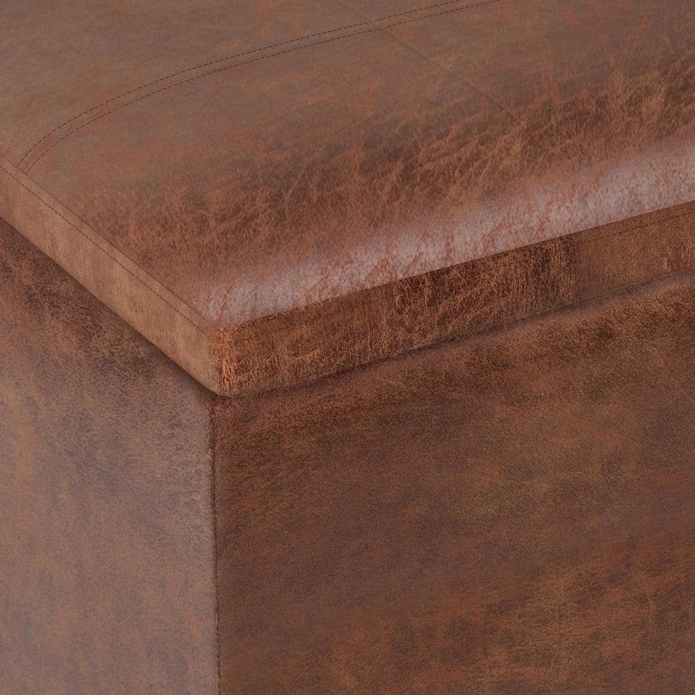 Rockwood Distressed Saddle Brown Vegan Leather Cube Ottoman