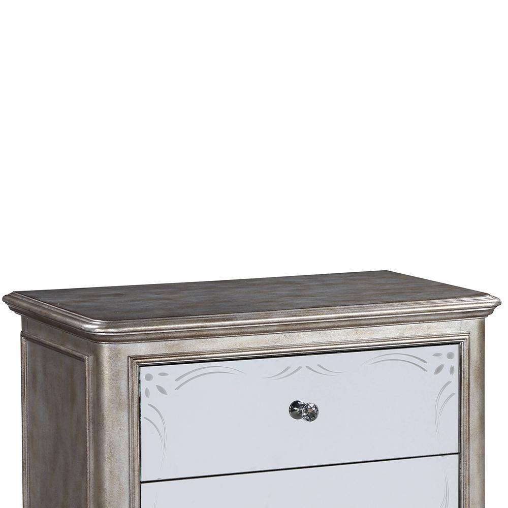 Antique Champagne Mirrored 2-Drawer Nightstand