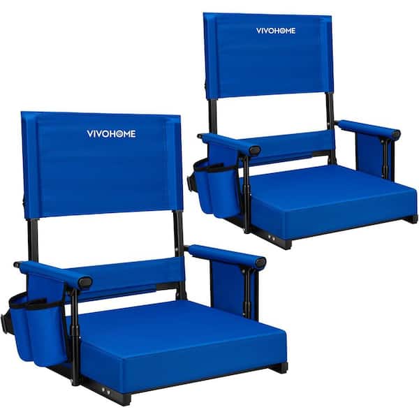 Portable Adjustable-Height Wide Blue Stadium Chair with Armrests, Back Support and Cushion (2 Pack)