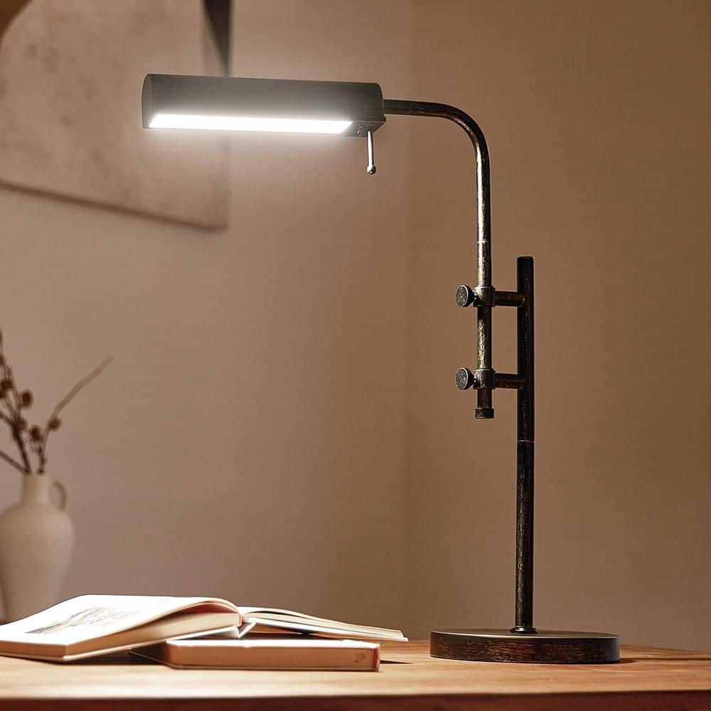Sharp Table Lamps 24.4 in. Black Industrial Rustic Adjustable Metal LED Table Lamp with 3 ...