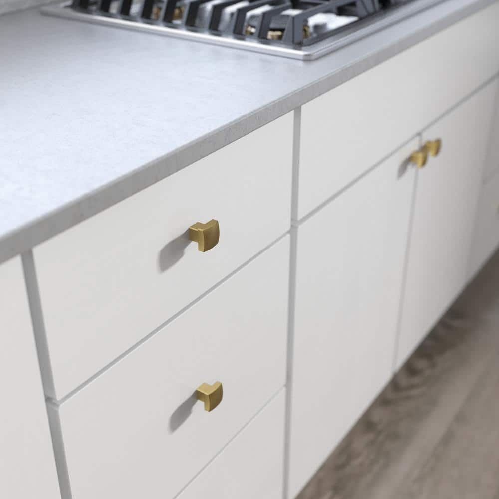 Brushed Brass Modern Square Cabinet Knob with Mounting Hardware