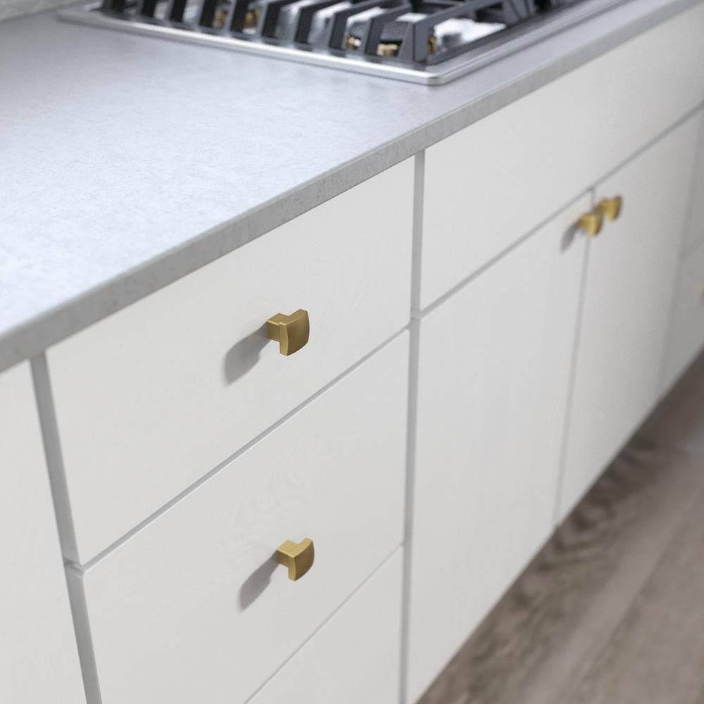 Brushed Brass Modern Square Cabinet Knob with Mounting Hardware