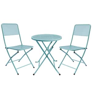 3-Piece Blue Premium Steel Patio Bistro Set, Foldable Patio Table and Chairs
