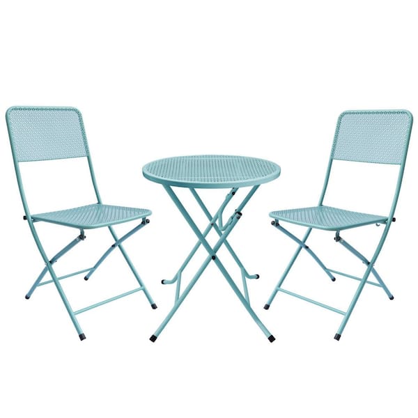 Tatayosi 3-Piece Blue Premium Steel Patio Bistro Set, Foldable Patio Table and Chairs