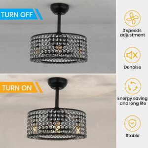 17 in. Black Ceiling Fan Caged Ceiling Fan Indoor with Lights and Remote Enclosed Ceiling Fan Crystal Fandelier
