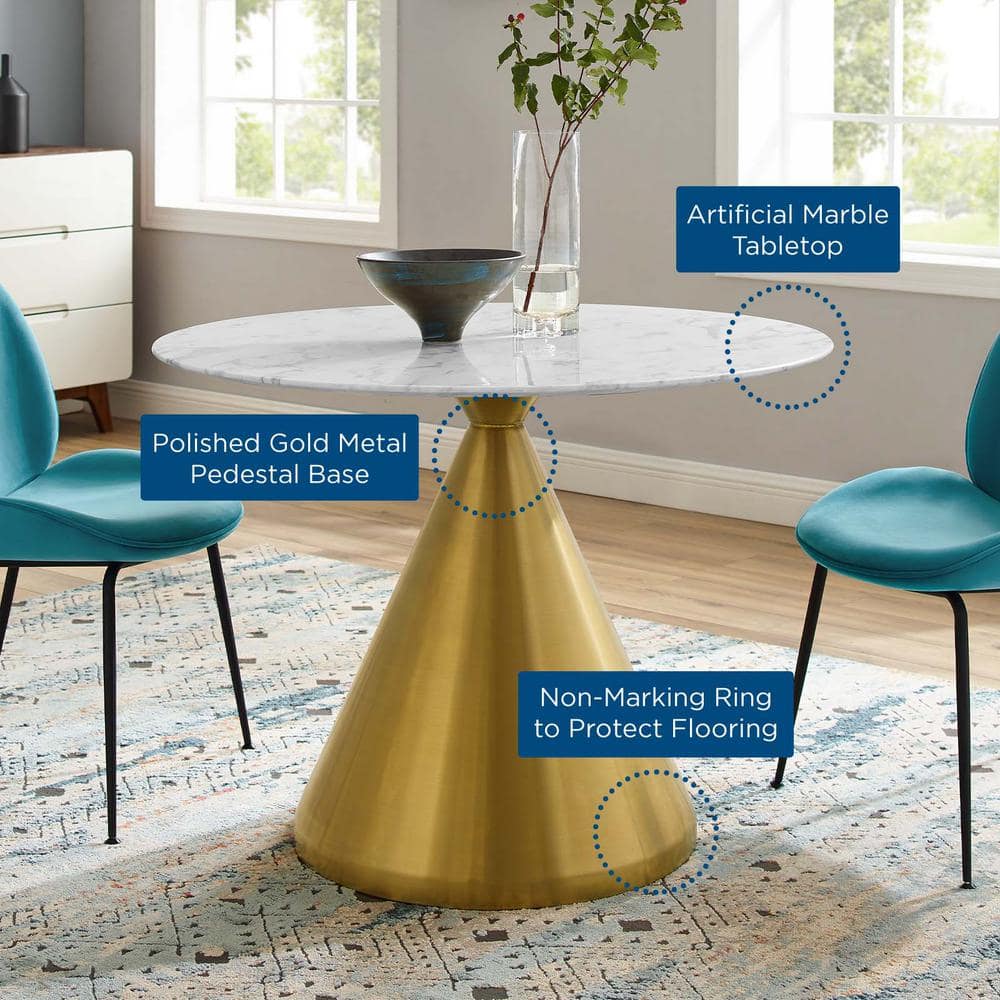 Tupelo 40" Round White Marble and Gold Metal Dining Table