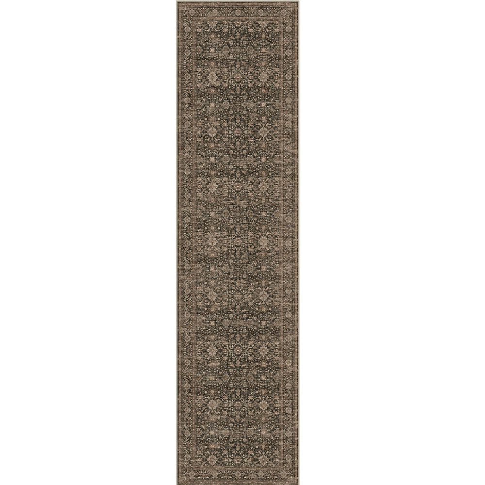 Qom Brown 2 ft. x 8 ft. Distressed Vintage Floral Washable Runner Rug price history on PriceWatchPro