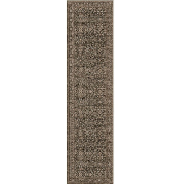 Qom Brown 2 ft. x 8 ft. Distressed Vintage Floral Washable Runner Rug
