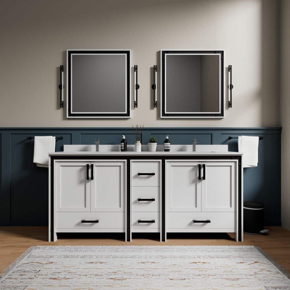 Ziva 80 in. W x 22 in. D White Double Bath Vanity without Top and 30 in Mirrors price history on PriceWatchPro