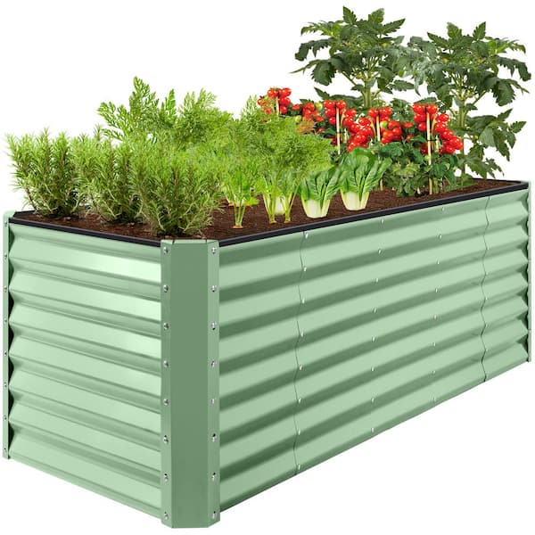 Best Choice Products 8 ft. x 2 ft. x 2 ft. Sage Green Rectangular Steel Raised Garden Bed Planter Box for Vegetables, Flowers, Herbs