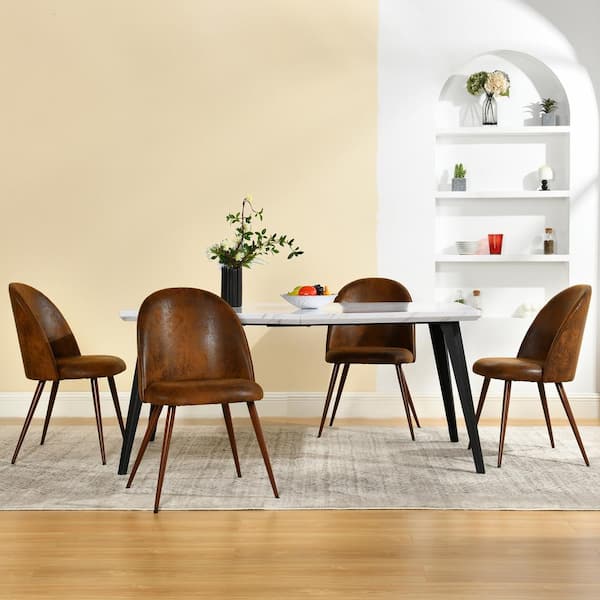 Homy Casa Zomba HB Brown Fabric Upholstered Dining Chairs with Thickened Cushions, Ergonomic Oval Back, and Walnut Legs (Set of 4)