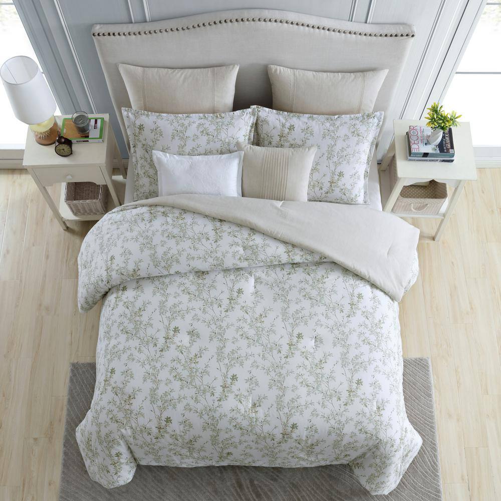 Lindy White Cotton Reversible King Comforter Set with Shams