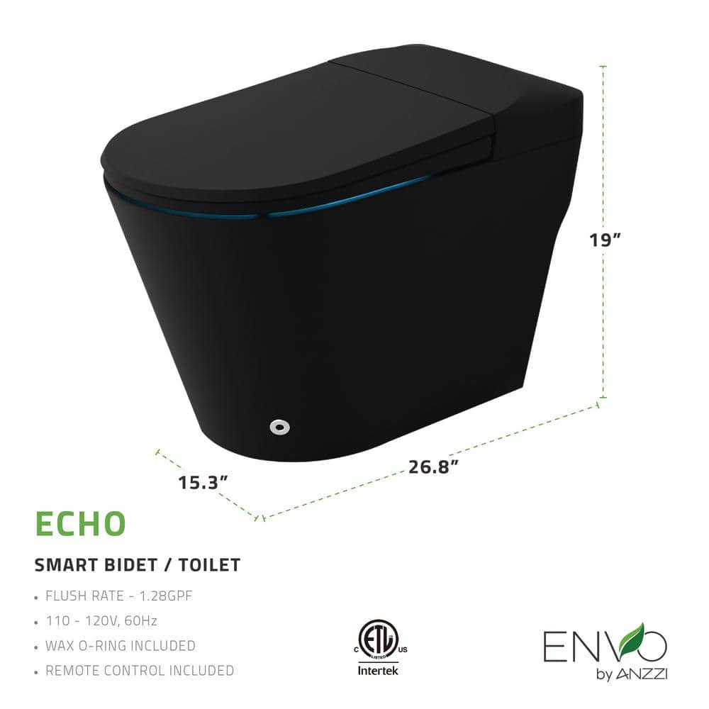 Matte Black Elongated Smart Toilet Bidet with Heated Seat and WiFi Controls