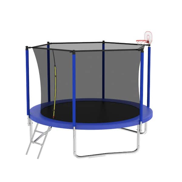 8 ft. Outdoor Blue Trampoline with Enclosure Net