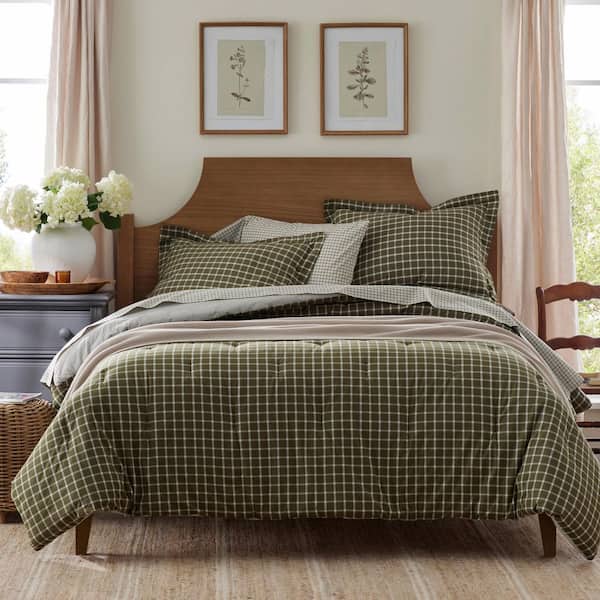 Company Cotton Windowpane Yarn-Dyed Windowpane Green Cotton Percale Standard Sham