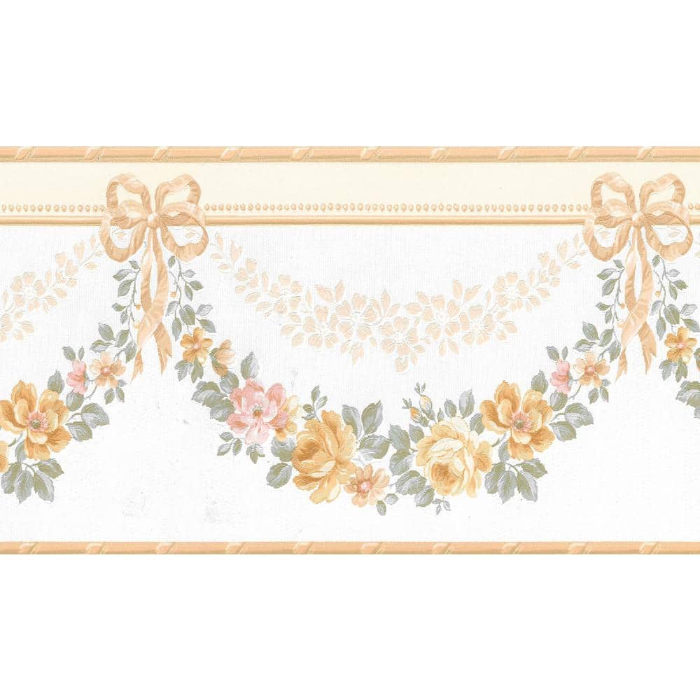 Falkirk Brin Roses In Garlands Green, White, Pearl, Brown, Pink Wallpaper B